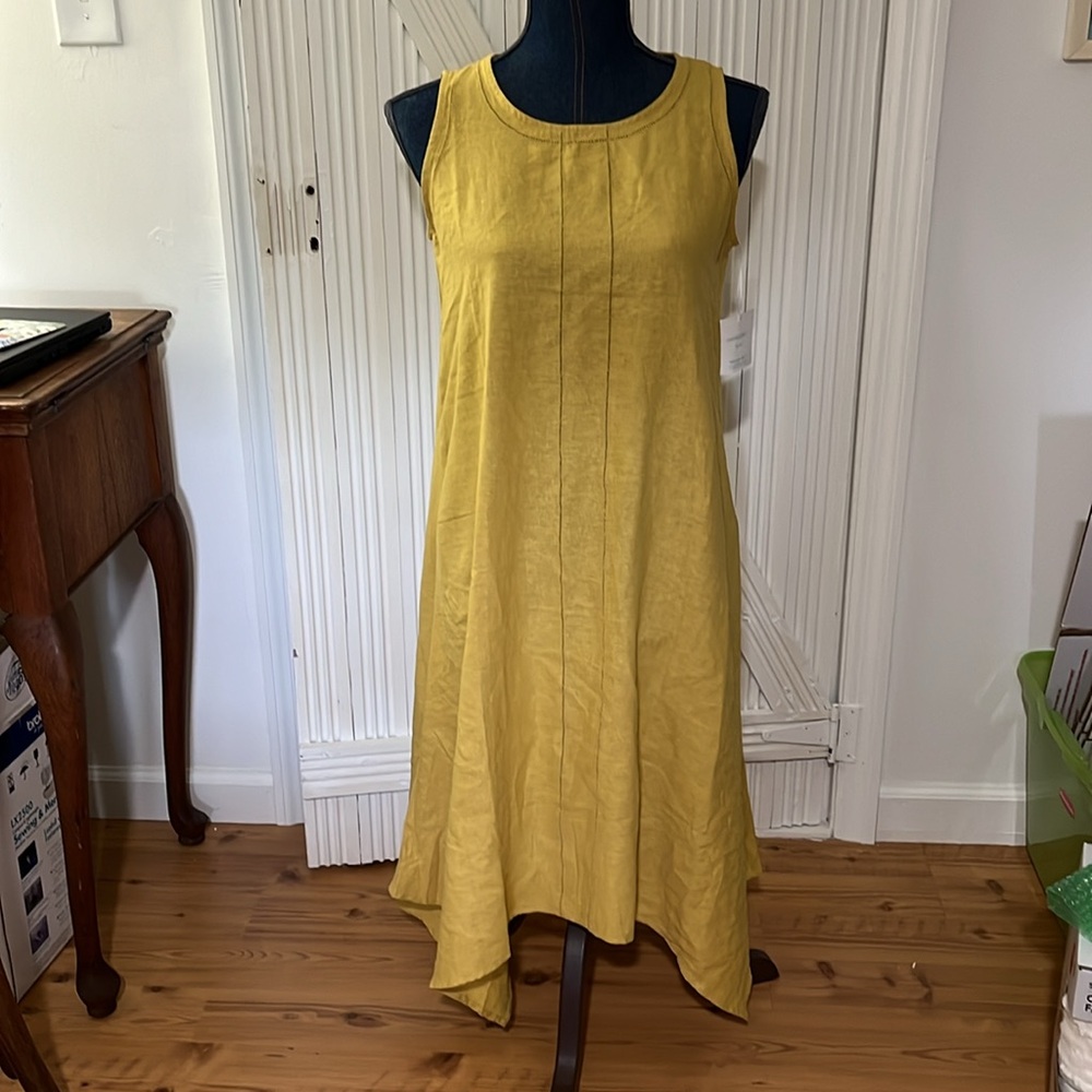 NWT Cynthia Rowley mustard sleeveless linen blend dress size xs